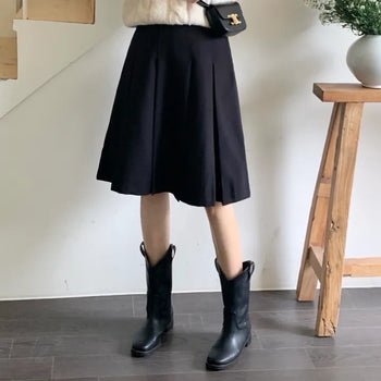 Pintuck Gleed Elastic Waist Pleated Midi Long Skirt