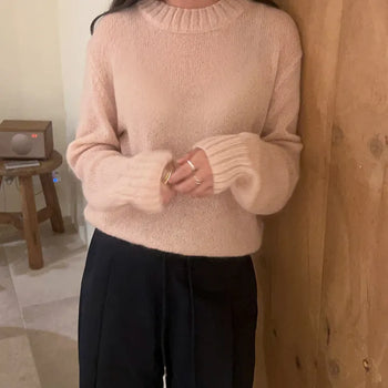 Came Knit Ivory/Round Neck Knit/Thick Knit/Transitional Season Knit/Hairy Knit