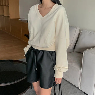 Slit V-neck sweatshirt