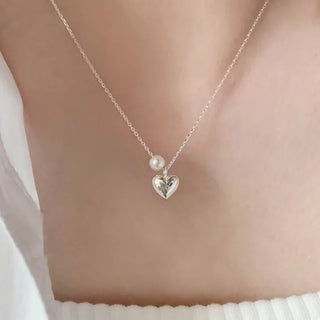 Heart Pendant Pearl Layered Necklace (Silver, Gold)