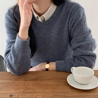 Soft☁ Baby Alpaca Wool Basic Knit  Autumn Knit Long Sleeve Knit Round Neck Knit