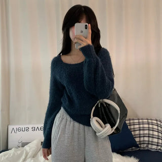 [No Shedding/Cinched Waist] Pine Needle Square Loose Fit Off-Shoulder Knit (5 colors)