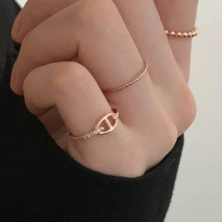 Hole Oval Cubic Open Pinky Ring Friendship Ring (Silver, Rose Gold)