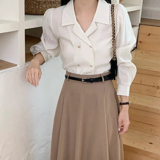 Gold Button Collar Shirt Blouse