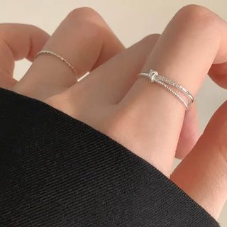 Knot Cubic Double-Strand Layered Ring (Silver, Rose Gold)