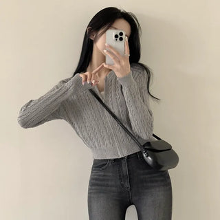 A Spoonful of Delicacy, Cable Knit Crop Zip-Up Cardigan