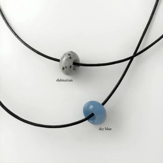 (14 Colors) Oriental Gemstone Leather Necklace Natural Stone Leather Strap Onyx Rose Quartz Jade Moonstone Amethyst