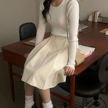 Laurel Knit Round Neck Knit/Long Sleeve Tee/Long Sleeve Knit/Long Sleeve/Delicate Fit/Slim Fit/Inner Layer/Ribbed Knit