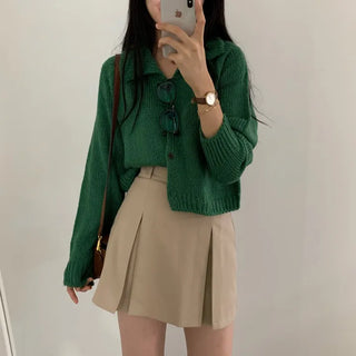 [10% Wool] Autumn 3G Collared Crop Knit Cardigan (5 colors)