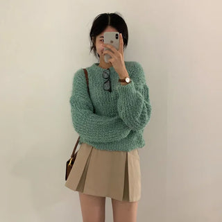 [Soft and Smooth/Avant-garde Fit/Cinched Waist] Poodle Hazzi Crop Round Knit (4 colors)