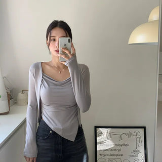 Flowy Shirred Sleeveless Cardigan Set