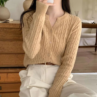 Autumn 10% Wool Cable Knit Cardigan  Knit Cardigan