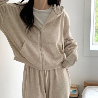 Effortlessly Chic Delicate Fit Ribbed Crop Zip-Up Hoodie