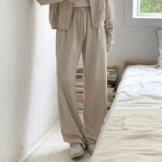 Effortlessly chic ribbed wide-leg training elastic pants that make legs look long -
