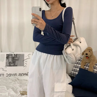 [Slim Fit/Amazing Fit/Deep U-Neck ver.] Autumn Daily Basic Plain Long Sleeve Tee (6 colors)