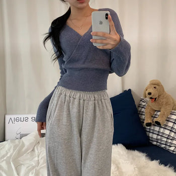 [Cinched Waist/Slim Fit] Rose V-Lab Soft Long Sleeve Knit (4 colors)
