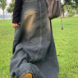 Vintage Washed Maxi Long Skirt