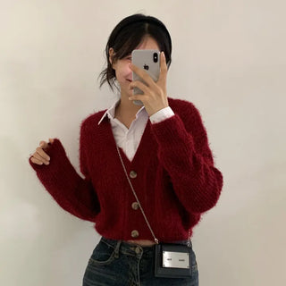 [New Autumn Arrival/No Shedding] Pine Needle Crop Cozy Knit Cardigan (6 colors)