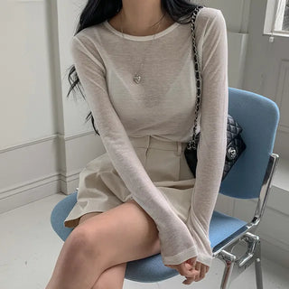 See-through cotton long-sleeve shirt