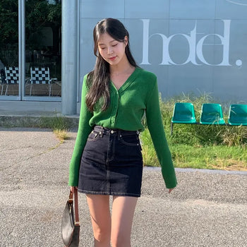 Piron Non-Faded Raw Pocket A-Line Denim Mini Skirt