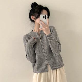 Delicate~ Raglan Round Two-way Zip-up Knit Cardigan