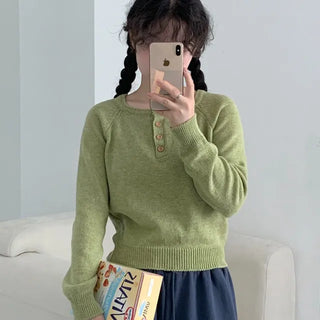 Hound button U-neck knit