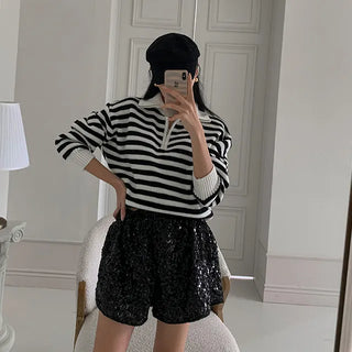 Leafy Stripe Zip-Up Knit