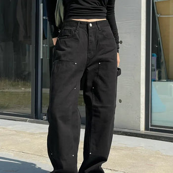 Flat Cotton Pintuck Carpenter Wide Pants