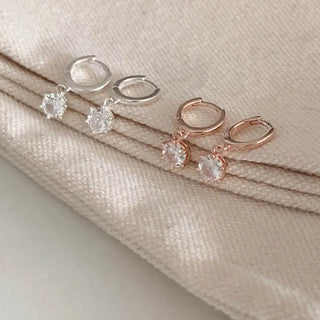 Cubic Dangling One-Touch Ring Earrings Silver, Rose Gold