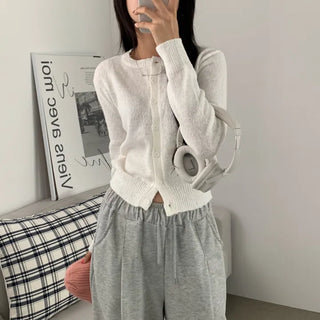 [Cinched Waist] Daily Slit Round Crop Cardigan (9 colors)