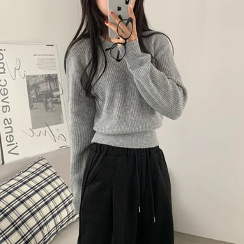 [Cinched Waist/12 Colors] Avant-garde Fit Sturdy Round Neck Knit