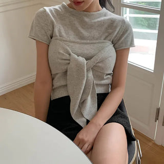 Tie Knit Top & Short-Sleeve Knit Set