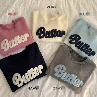 Overload of Cuteness, Sherpa Butter Lettering Round Long Sleeve Knit