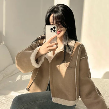 Soft, Sheepskin Suede Crop Shearling Jacket