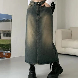 Reka back slit denim skirt