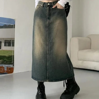 Reka back slit denim skirt