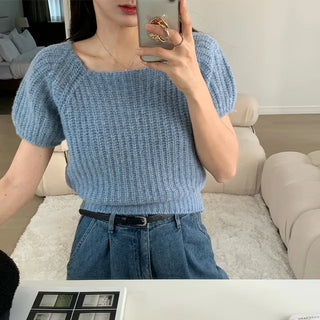 Blanc Cozy Square Short Sleeve Wool Knit