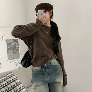 [Cozy/Loose Fit] Alpaca Daily Round Plain Knit (12 colors)