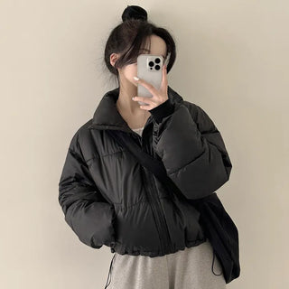 Full of Cuteness, High-Neck Collar Drawstring Short Padded Jacket