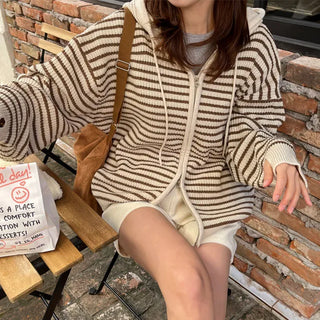 [UNISEX] Striped Heavy Warmer Two-Way Zip-Up Hoodie 4 Colors