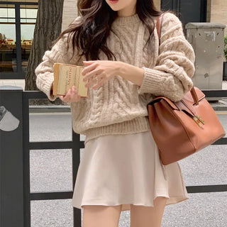 Loose Fit Fisher Wool Cable Knit  Autumn Knit Winter Knit
