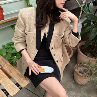 Collarless Pocket Wool Jacket