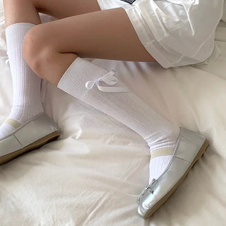 (3 colors) Satin Ribbon Knee Socks
