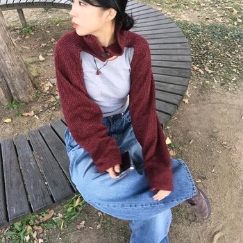 High-neck button bolero