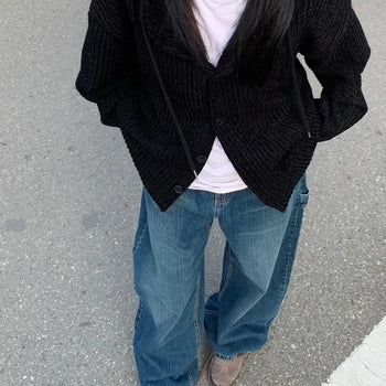 Knit Hooded Cardigan