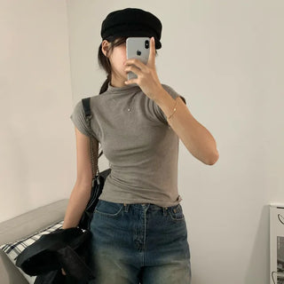 [Autumn Mood] Rosy Mock Turtleneck Cap Sleeve Angora Soft Short Sleeve T-shirt (5 colors)