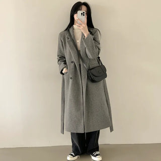 Stay Warm Even in Winter, Single Collar Two-Button Pocket Belted Quilted Long Coat