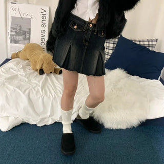 [FW New Arrival] Autumn Vintage Deep Dark Blue Cutout Mini Skirt