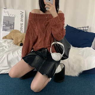 [Delicate Fit/Fit Guaranteed] Goddess Mood Cable Knit Off-Shoulder Knit (3 colors)