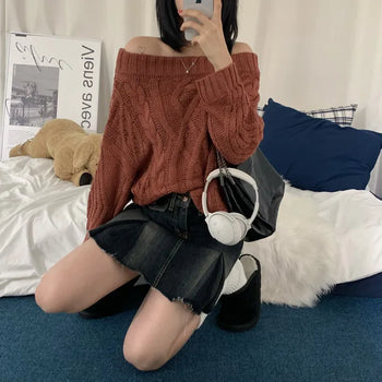 [Delicate Fit/Fit Guaranteed] Goddess Mood Cable Knit Off-Shoulder Knit (3 colors)